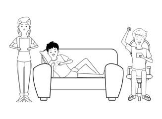 Millennial people gaming party black and white