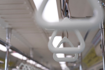 selected focus on hand rail of public transport use as hygienist's concept