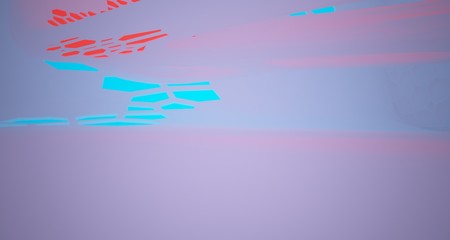 Abstract  white Futuristic Sci-Fi interior With Red And Blue Glowing Neon Tubes . 3D illustration and rendering.