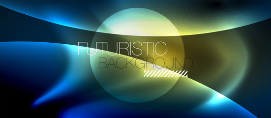 Neon glowing lines, magic energy space light concept, abstract background wallpaper design