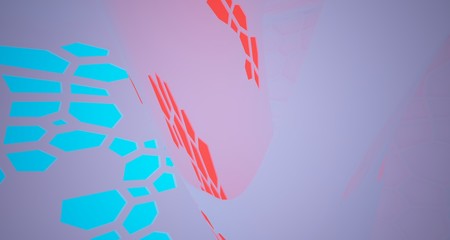 Abstract  white Futuristic Sci-Fi interior With Red And Blue Glowing Neon Tubes . 3D illustration and rendering.