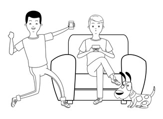 Millennial people gaming party black and white