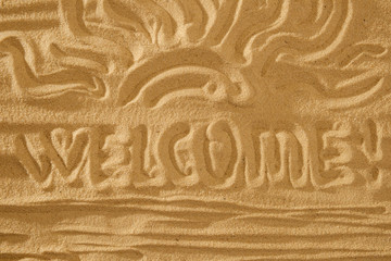 welcome to the summer with sun and wave symbol