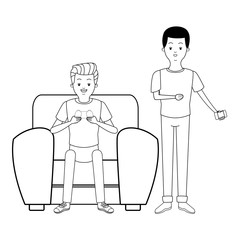 Millennial people game party in black and white