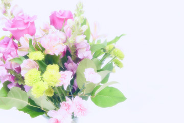 High key and soft focus closeup of a beautiful pastel floral arrangement