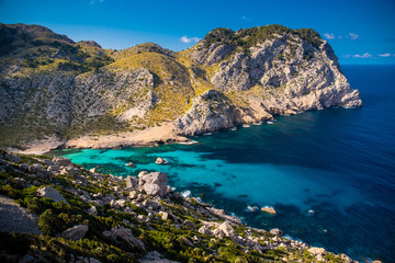 Obraz premium Beautiful blue water of the sea in Majorca, Malorca, Spain. summer vacation photo