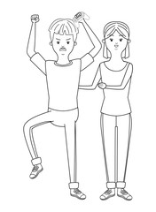 Millennial people game party in black and white