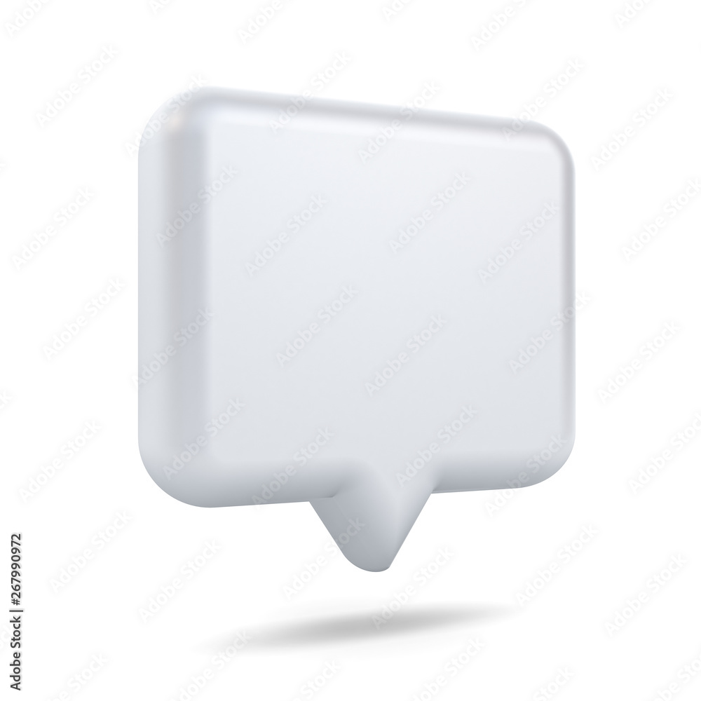 Poster Blank white 3d speech bubble pin isolated over white background with shadow 3D rendering