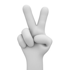 3d cartoon hand shows victory sign gesture isolated on white background 3D rendering