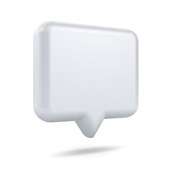 Blank white 3d speech bubble pin isolated over white background with shadow 3D rendering