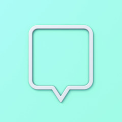 Blank speech bubble frame or white rounded square social media notification pin with shadow isolated on light blue green pastel color background 3D rendering