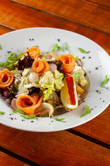 Ketogenic diet salad with greens and torut