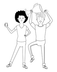 Millennial people game party in black and white