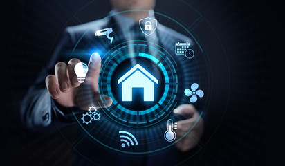 Smart home life process automation IOT internet of things concept on screen.