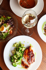 Nutritious three course lunch in a restaurant