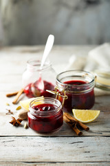 Homemade cherry jam with lemon and cinnamon