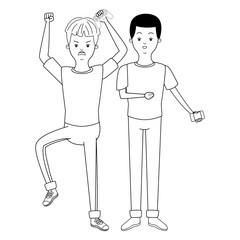 Millennial people game party in black and white