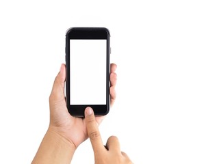 The woman's hand is holding the phone in his hand. The phone has a white screen.