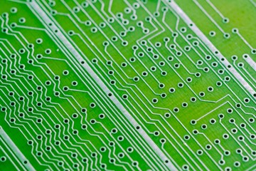 Empty circuit board, pcb printed technology,  green.