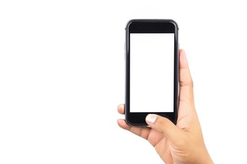 The woman's hand is holding the phone in his hand. The phone has a white screen.