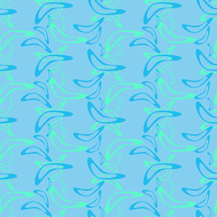 Fototapeta na wymiar Simple seamless pattern with hand drawn flying boomerangs. Soft design in pale shades for textile, wrapping paper, prints, fabric, wallpaper, web etc.
