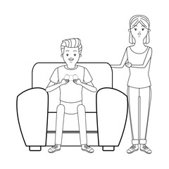 Millennial people game party in black and white