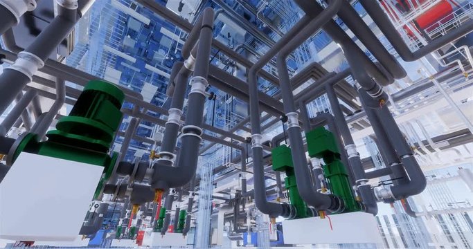 Timelapse visualization of a BIM model of an office building with transparent walls