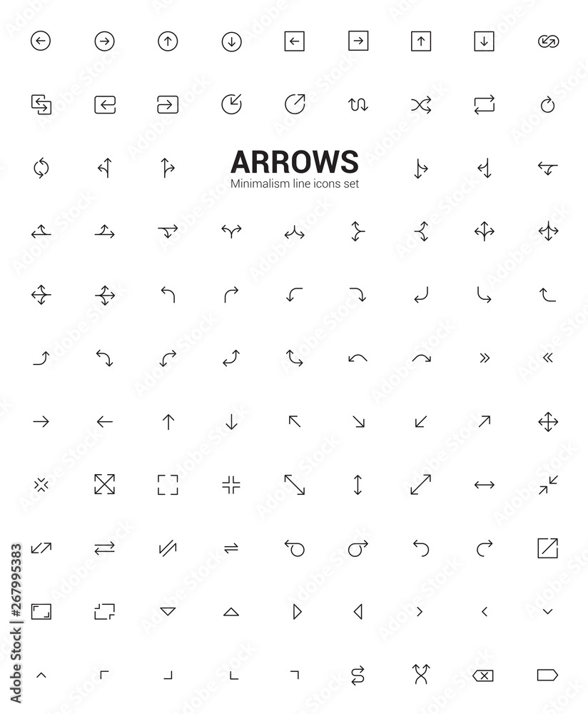 Poster arrow and pointers minimalism line icons set.