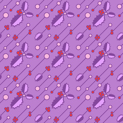 Seamless christmas pattern with colored holly leaves. Flat vector ornament for textile, wrapping paper, prints, fabric, wallpaper, web etc.