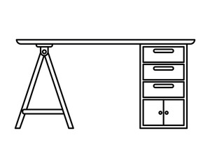 silhouette of office desk with white background