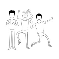 Millennial people gaming party black and white