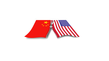 Vector image of China and USA flag zipping together or zipping apart- relationship between the two countries
