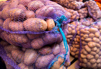 New crop potatoes packed in mesh bags