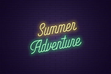 Obraz premium Neon lettering of Summer Adventure. Glowing text