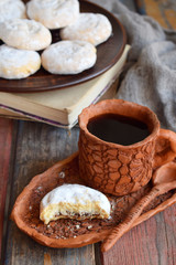 Sesame shortbread with date stuffing. Middle Eastern cookies. Eid and Ramadan Dates Sweets. Kahk. Arabian cuisine. Copy Space.