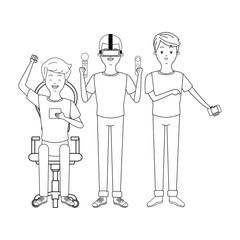 Millennial people gaming party black and white