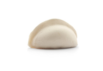 Raw dumpling with tasty filling on white background