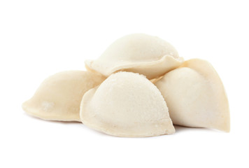 Fototapeta na wymiar Heap of raw dumplings on white background