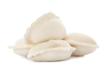 Fototapeta na wymiar Heap of raw dumplings on white background