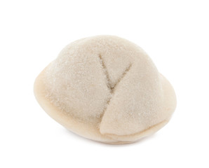 Raw dumpling with tasty filling on white background