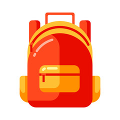 Icon of red school backpack in flat style.