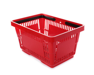 Color plastic shopping basket on white background
