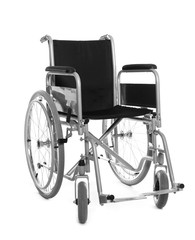 Fototapeta na wymiar New modern empty wheelchair on white background