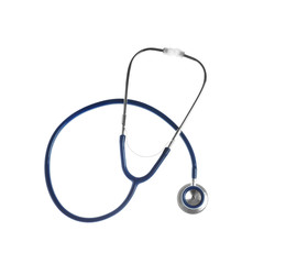 Stethoscope on white background, top view. Medical device