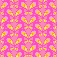 Retro seamless pattern with simple butterflies on dark background. Flat ornament for textile, wrapping paper, prints, fabric, wallpaper, web etc.