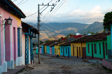Street view of colored houses in old town of Trinidad, Cuba
