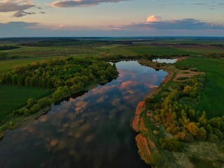 Aerial view of countryside in Minsk region of Belarus