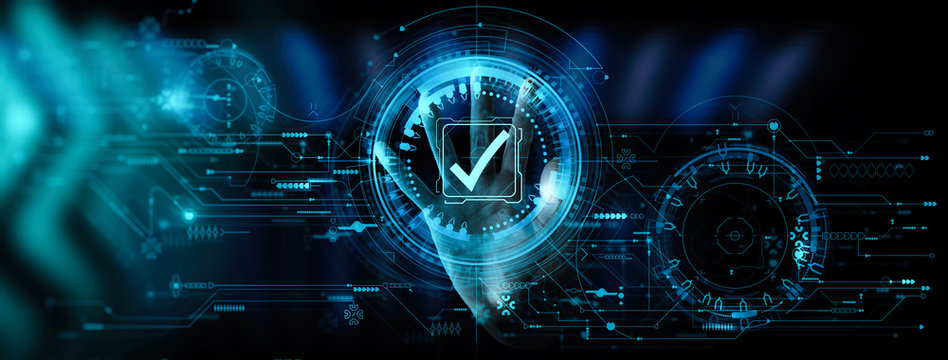 Hand working with Standard Quality Control Certification Assurance Guarantee Internet Business Technology Ui.