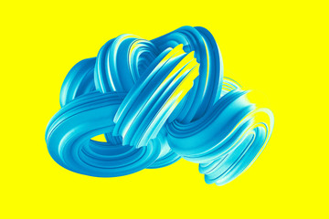 Abstract turquoise shape on a yellow background. 3d illustration, 3d rendering.