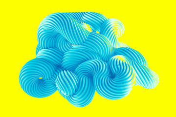 Abstract turquoise shape on a yellow background. 3d illustration, 3d rendering.